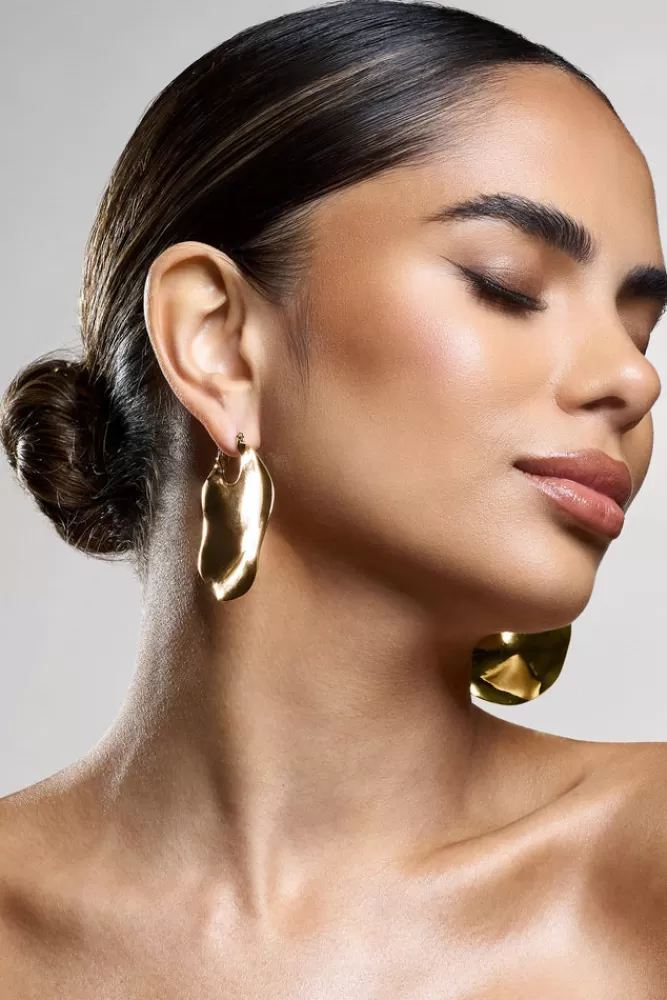 Club L London Carmel | Textured Abstract Disc Earrings GOLD Fashion