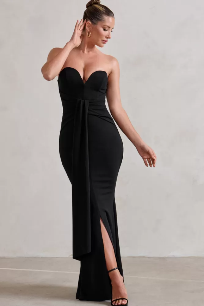 Club L London Carrie | Sweetheart Neckline Maxi Dress With Statement Tie BLACK Cheap