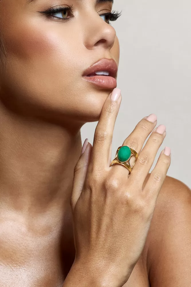 Club L London Caspian | Pendant Adjustable Ring GREEN Hot