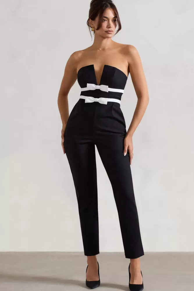 Club L London Casta | Strapless Tailored Straight-Leg Jumpsuit With Bows BLACK Cheap