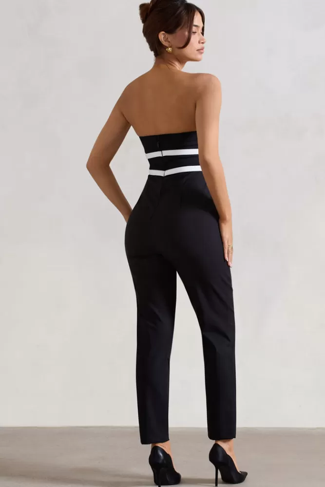 Club L London Casta | Strapless Tailored Straight-Leg Jumpsuit With Bows BLACK Cheap