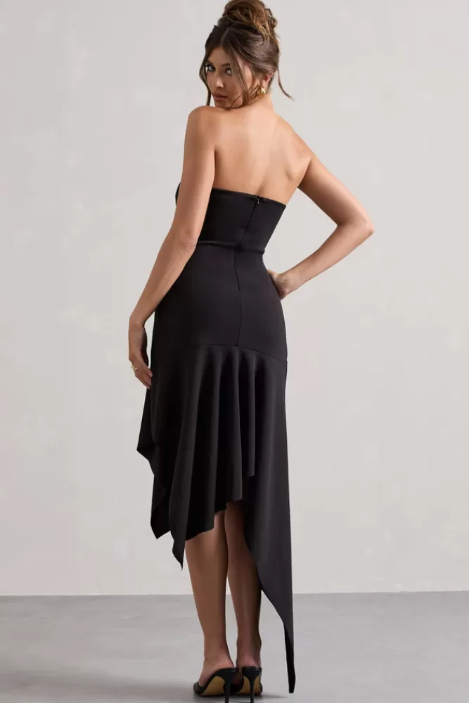 Club L London Catalina | Bandeau Maxi Dress With Draped Hem BLACK New