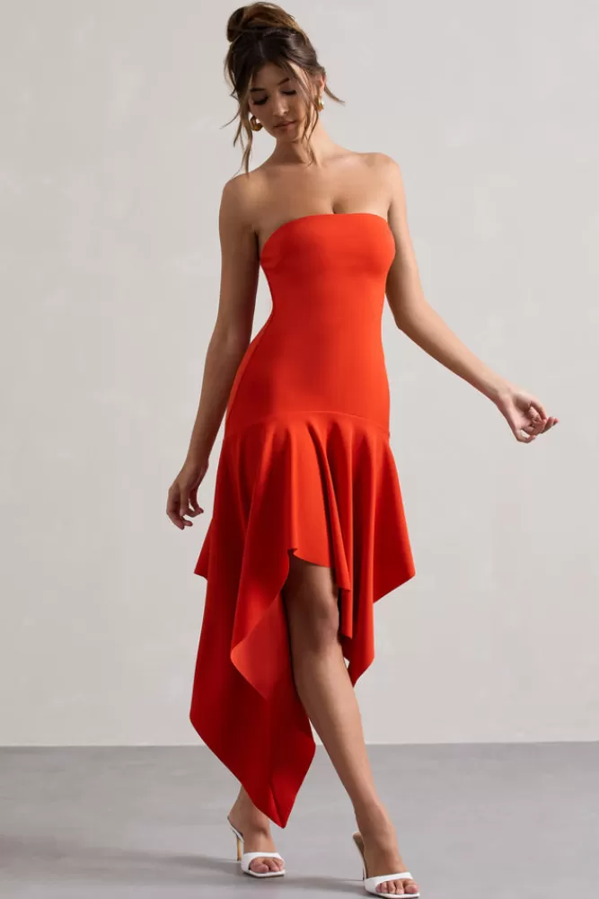 Club L London Catalina | Bandeau Maxi Dress With Draped Hem ORANGE Fashion