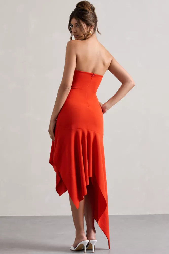 Club L London Catalina | Bandeau Maxi Dress With Draped Hem ORANGE Fashion