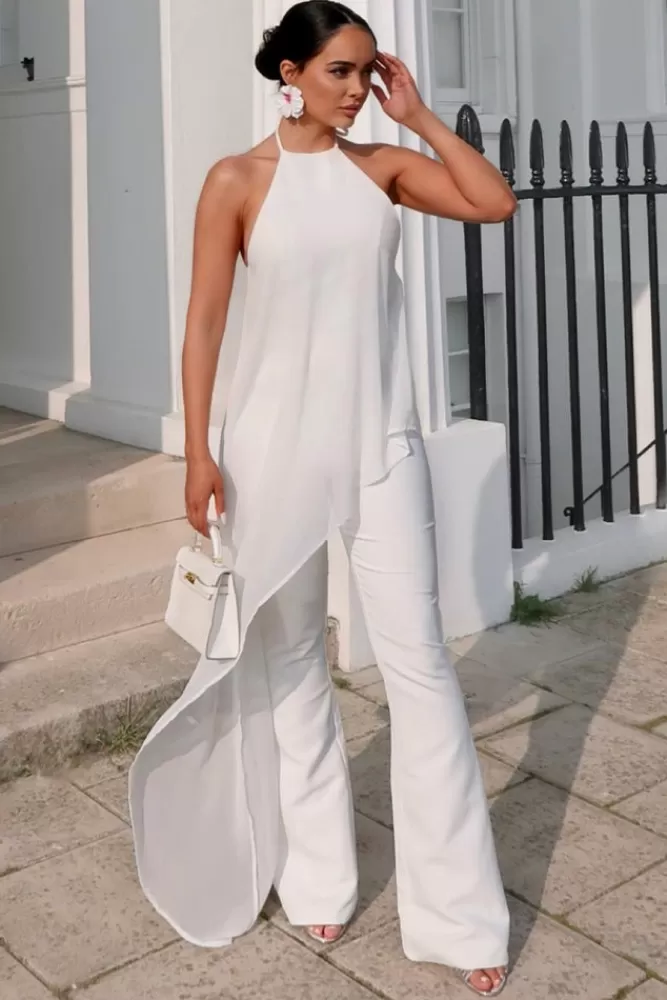 Club L London Catania | Flared-Leg Jumpsuit With Chiffon Cape WHITE Cheap