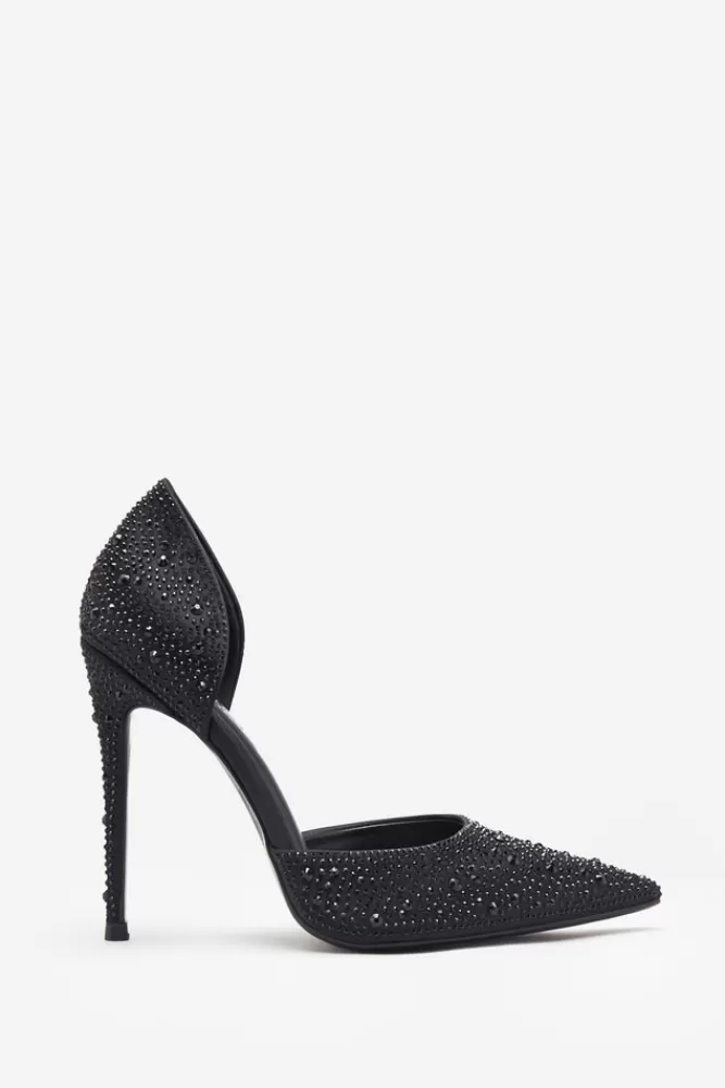 Club L London Catcher | Diamante Pointed Court Heels BLACK Clearance