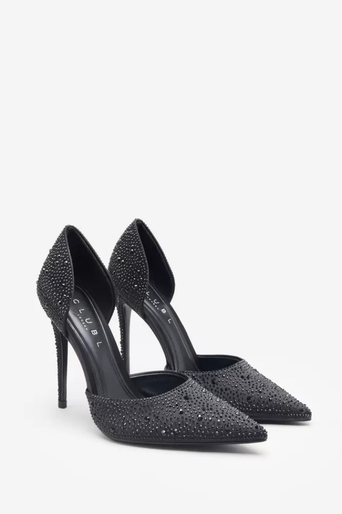 Club L London Catcher | Diamante Pointed Court Heels BLACK Clearance