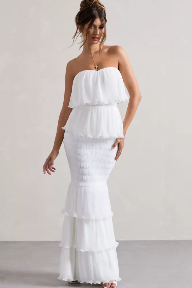 Club L London Catera | Strapless Layered Ruffle Maxi Dress WHITE Shop