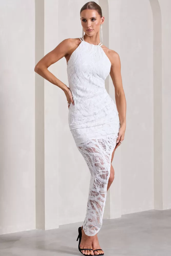 Club L London Caught My Eye | White Sequin Asymmetric Strappy Maxi Dress SILVER Fashion