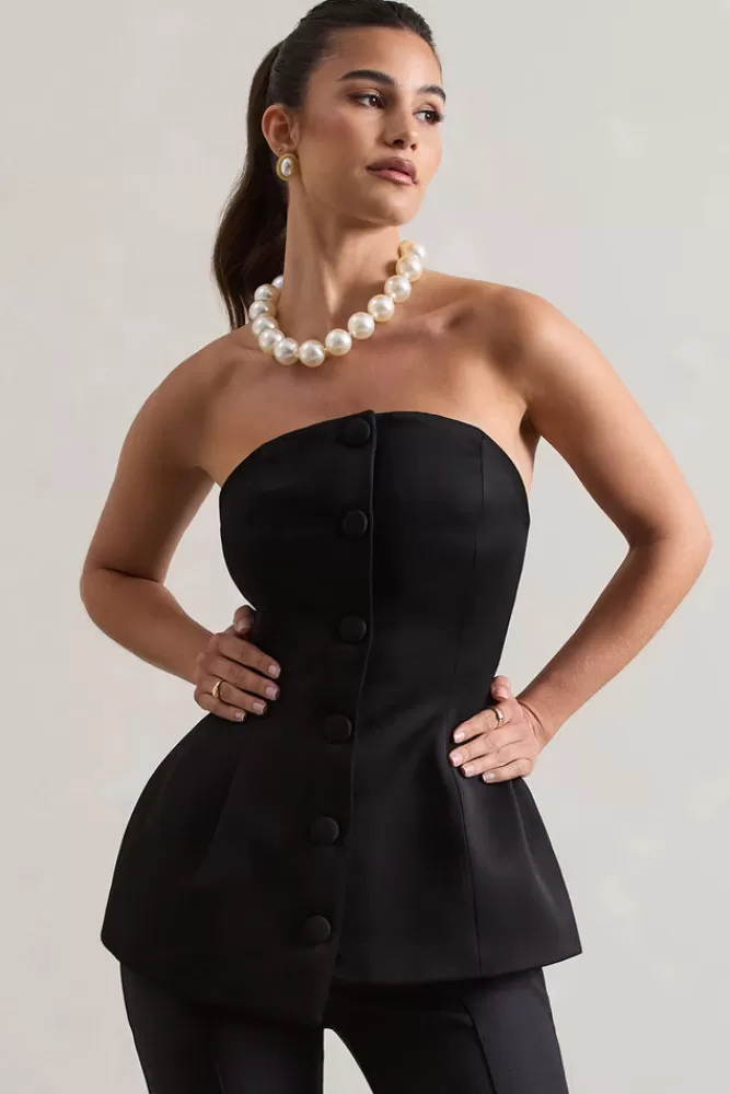 Club L London Century | Satin Strapless Button Front Corset Top BLACK Fashion