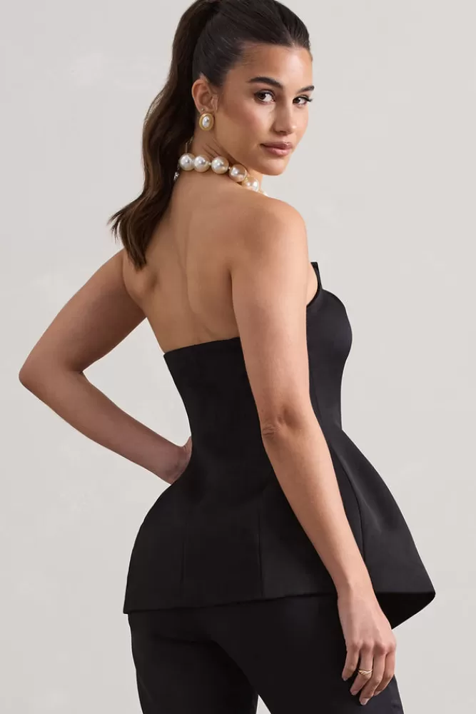 Club L London Century | Satin Strapless Button Front Corset Top BLACK Fashion