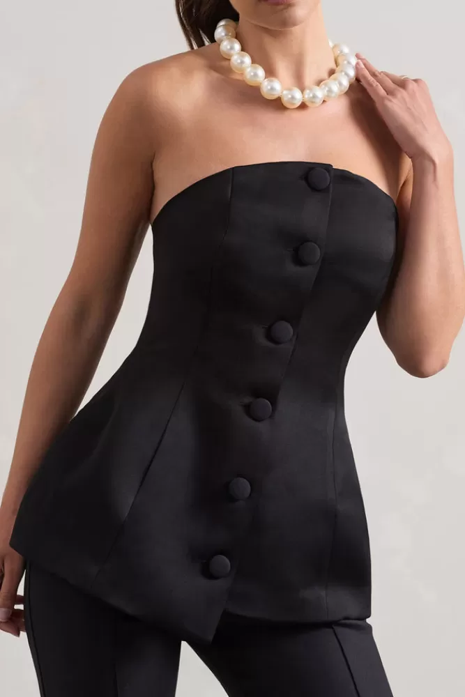 Club L London Century | Satin Strapless Button Front Corset Top BLACK Fashion
