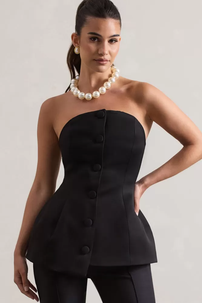 Club L London Century | Satin Strapless Button Front Corset Top BLACK Fashion