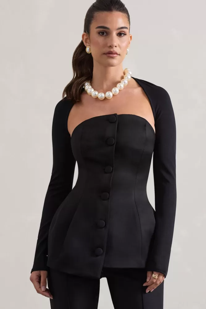 Club L London Century | Satin Strapless Button Front Corset Top BLACK Fashion