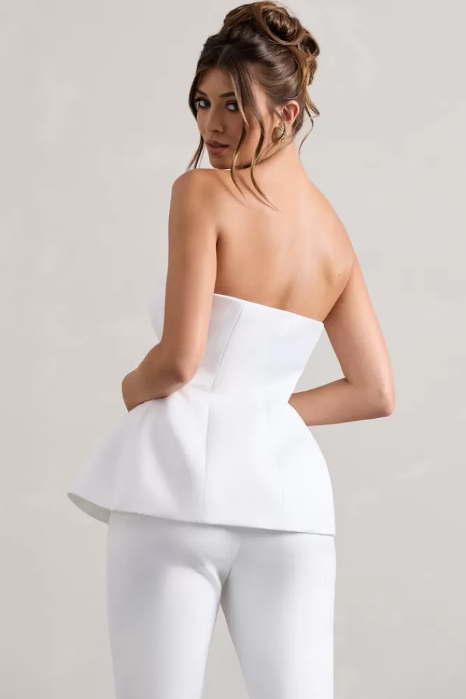 Club L London Century | Satin Strapless Button Front Corset Top CREAM Clearance