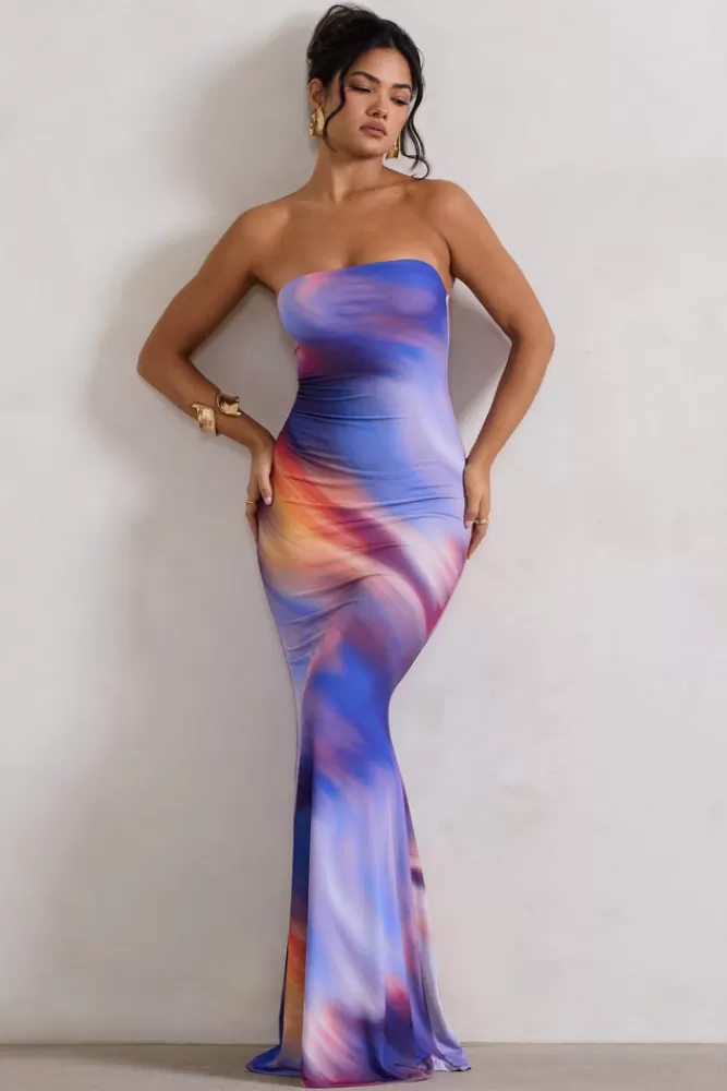 Club L London Ceremony | Abstract Print Bandeau Fishtail Maxi Dress ABSTRACTPRINT Best