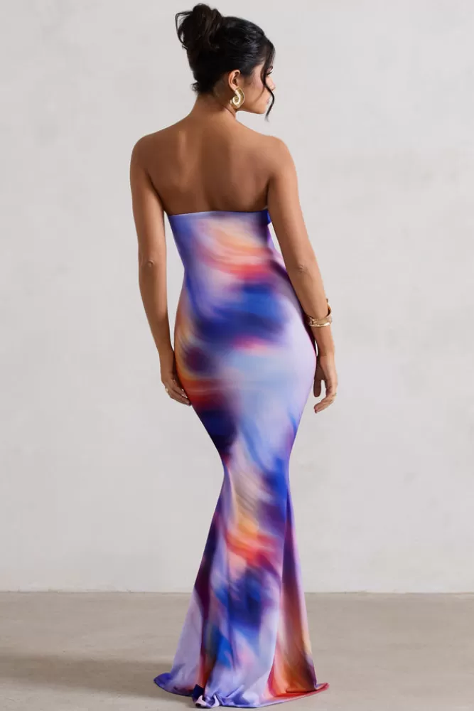 Club L London Ceremony | Abstract Print Bandeau Fishtail Maxi Dress ABSTRACTPRINT Best