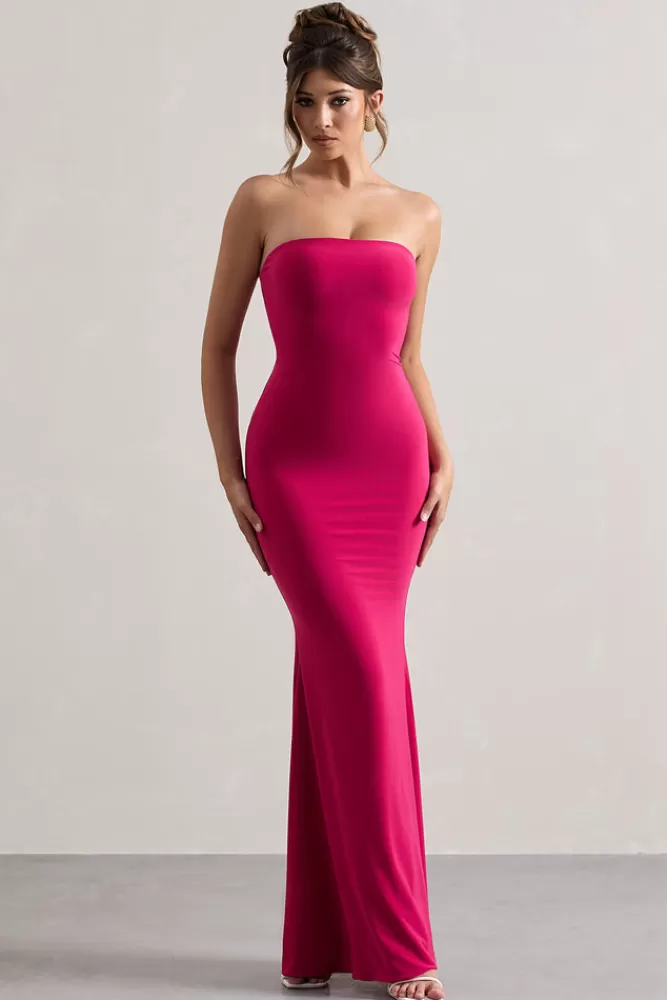 Club L London Ceremony | Hot Pink Bandeau Fishtail Maxi Dress HOTPINK Clearance