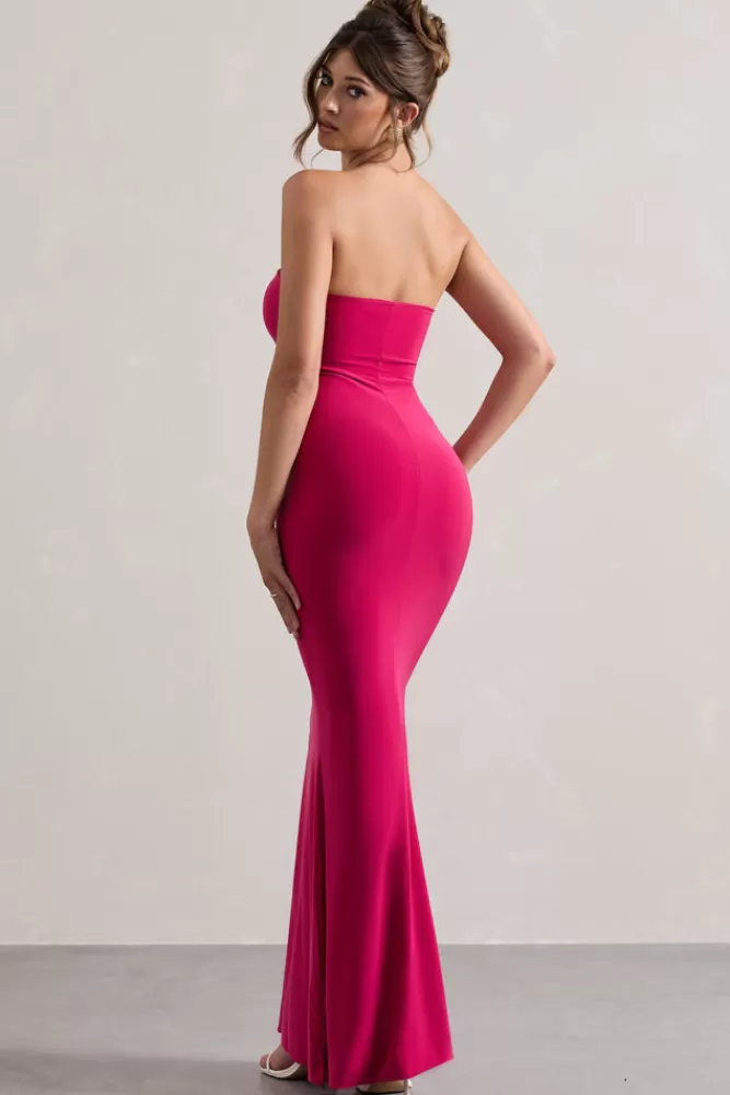 Club L London Ceremony | Hot Pink Bandeau Fishtail Maxi Dress HOTPINK Clearance