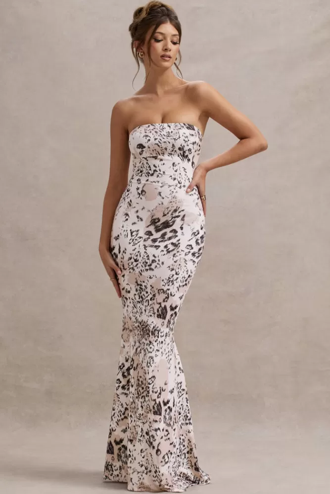 Club L London Ceremony | Print Bandeau Fishtail Maxi Dress LEOPARD Discount