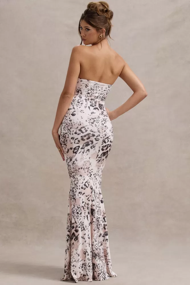 Club L London Ceremony | Print Bandeau Fishtail Maxi Dress LEOPARD Discount