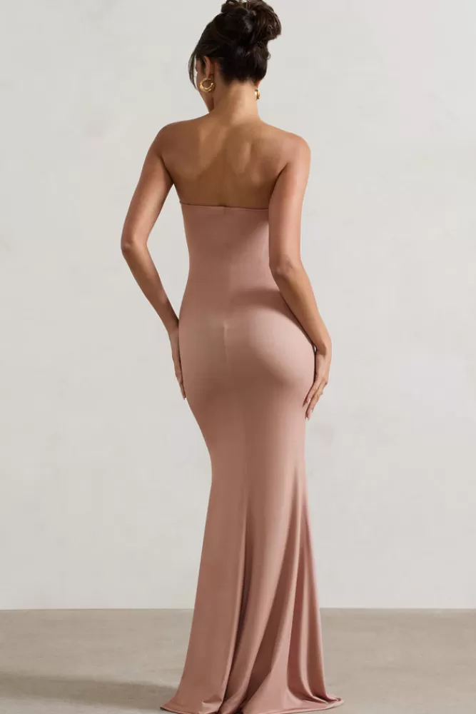 Club L London Ceremony | Orange and Mocha Floral Bandeau Fishtail Maxi Dress ORANGEFLORALPRINT Cheap