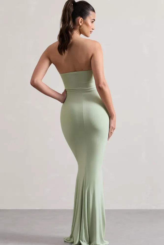 Club L London Ceremony | Pale Green Bandeau Fishtail Maxi Dress PISTACHIO Flash Sale