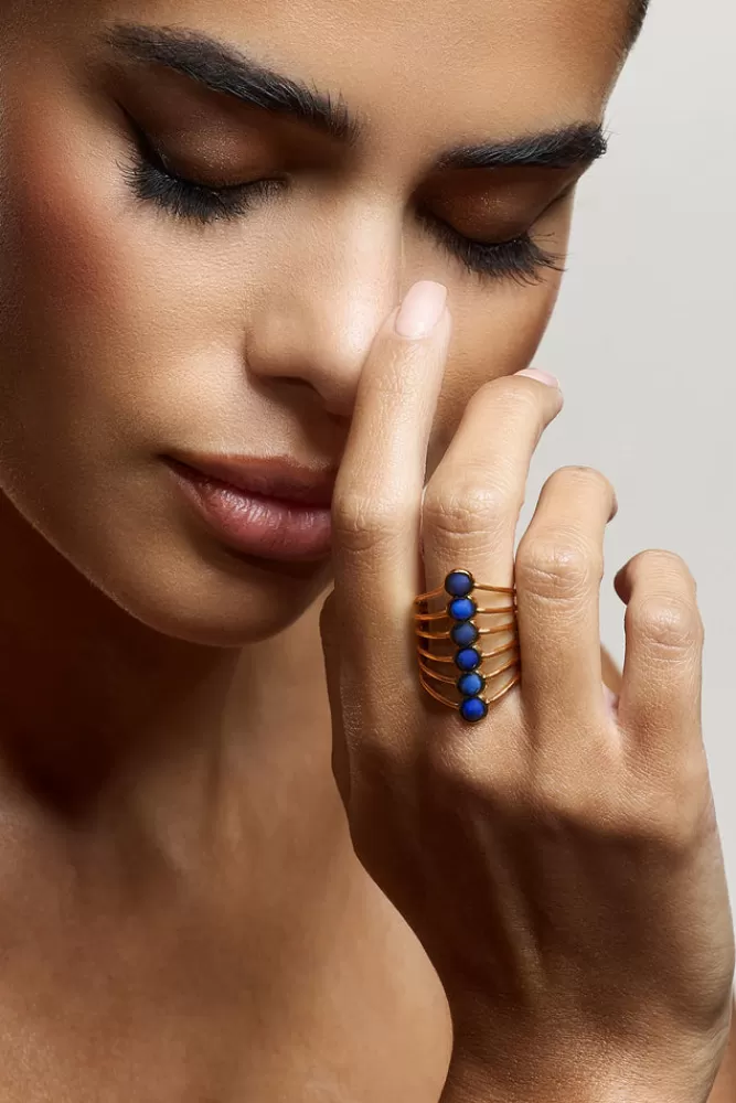 Club L London Cerys | Blue Stacked Statement Ring NAVY Cheap