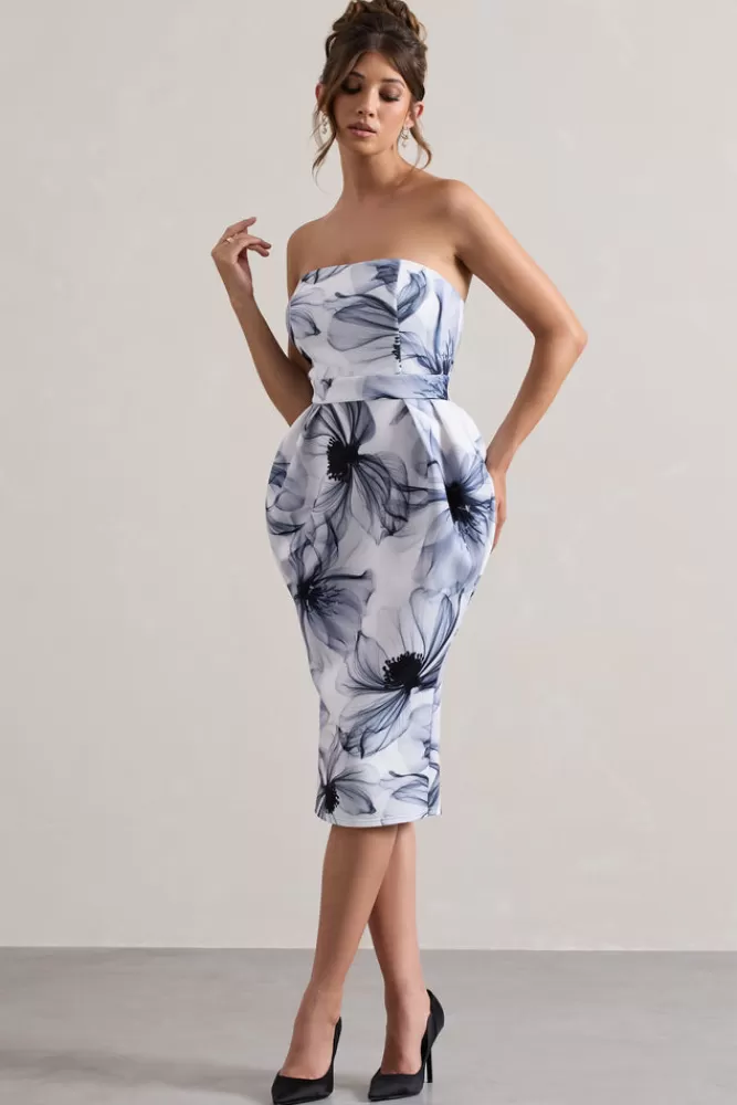 Club L London Chateau | Mono Print Bandeau Midi Dress MONOPRINT Online