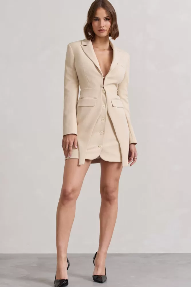 Club L London Chelsea | Fitted Blazer Mini Dress STONE Hot