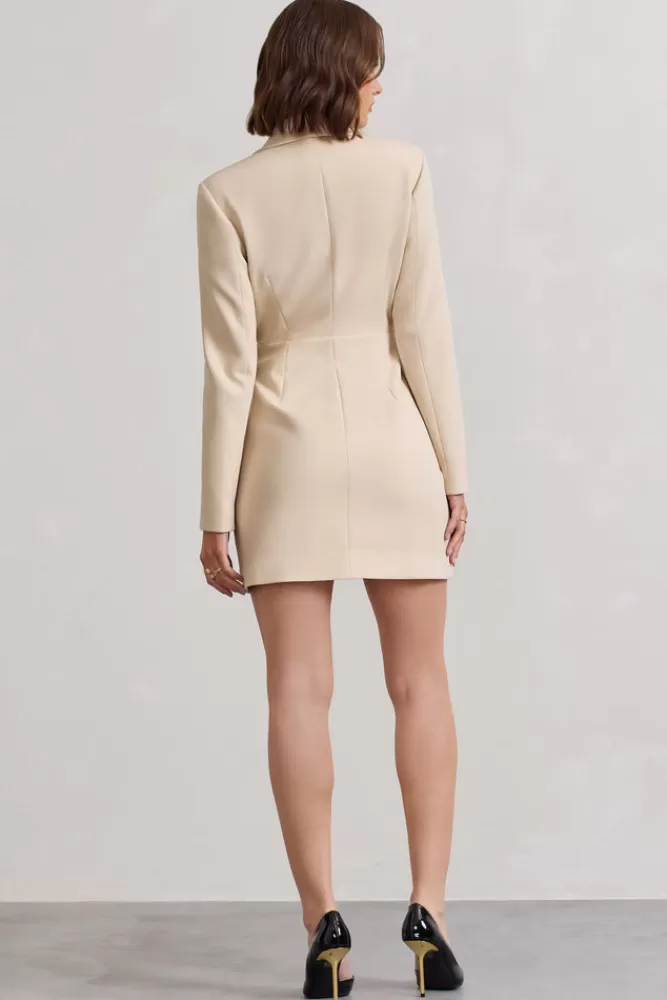 Club L London Chelsea | Fitted Blazer Mini Dress STONE Hot