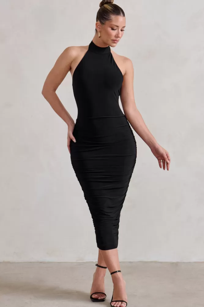 Club L London Chrissy | Halterneck Ruched Midi Dress BLACK Online