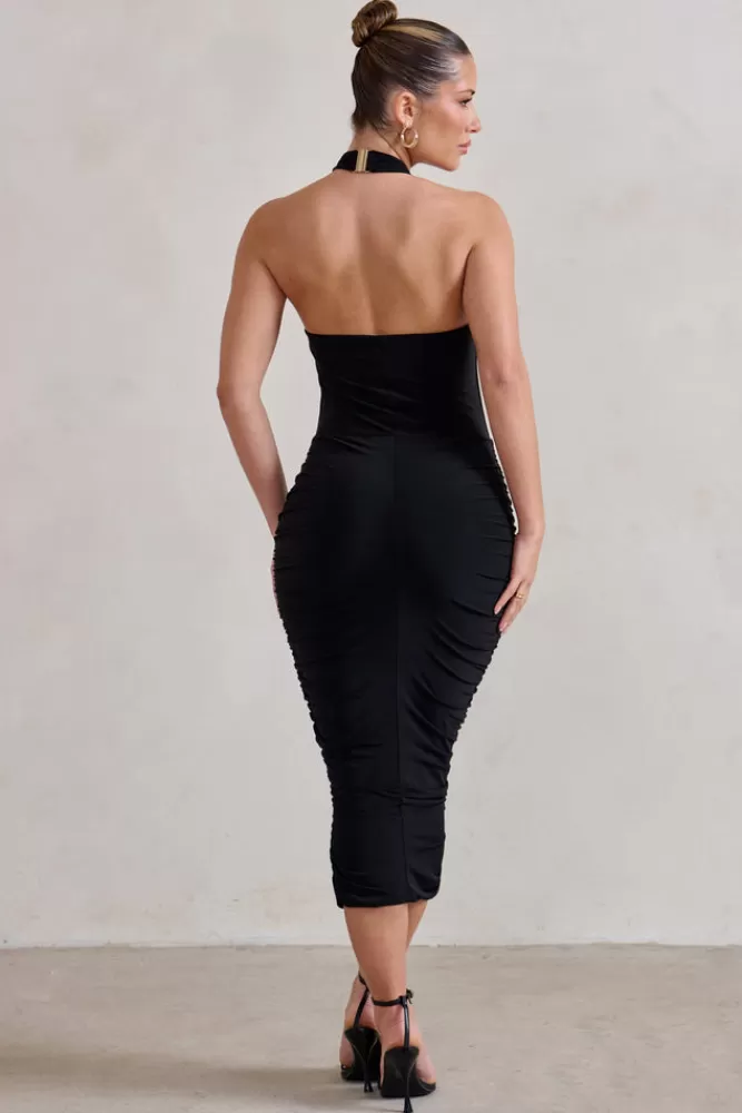 Club L London Chrissy | Halterneck Ruched Midi Dress BLACK Online