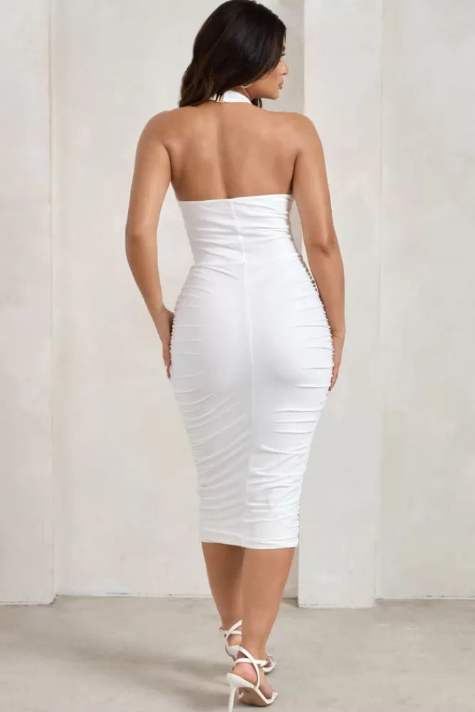 Club L London Chrissy | Halterneck Ruched Midi Dress WHITE Best