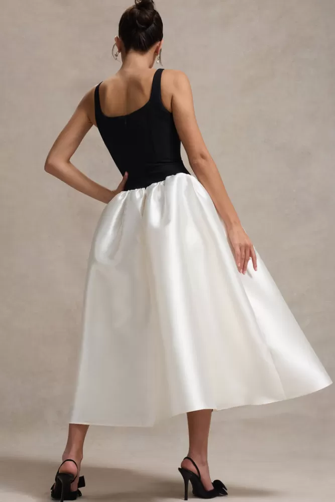 Club L London Christie | Black and Cream Scoop-Neck Midi Dress With Volume Skirt BLACKANDCREAM Fashion