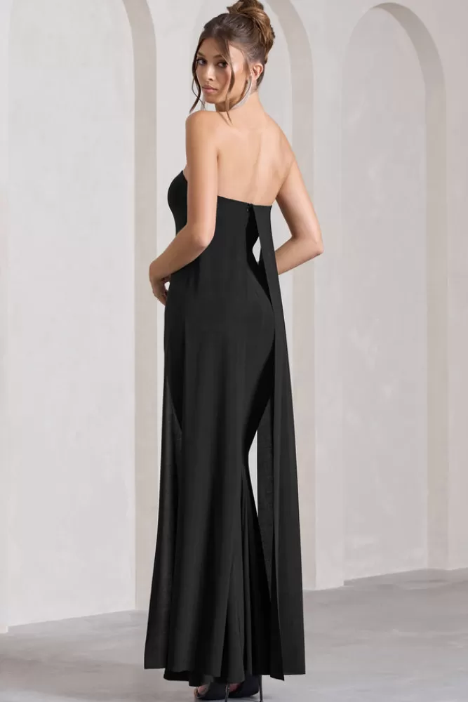 Club L London Christina | Bandeau Sleeveless Maxi Dress With Cape BLACK Best Sale