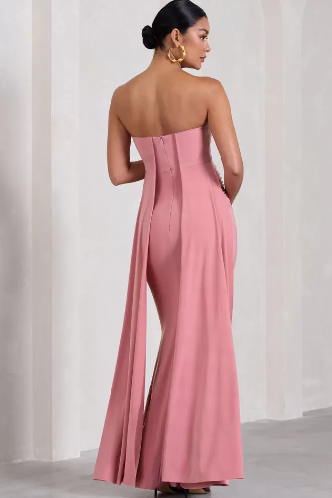 Club L London Christina | Blush Pink Bandeau Sleeveless Maternity Maxi Dress With Cape BLUSHPINK Sale