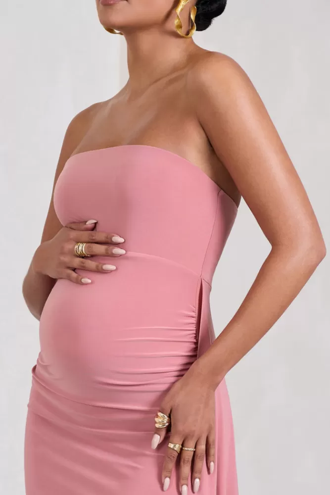 Club L London Christina | Blush Pink Bandeau Sleeveless Maternity Maxi Dress With Cape BLUSHPINK Sale