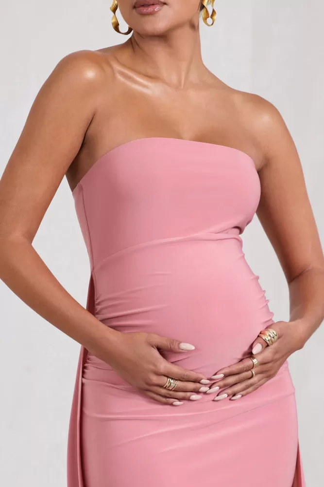 Club L London Christina | Blush Pink Bandeau Sleeveless Maternity Maxi Dress With Cape BLUSHPINK Sale
