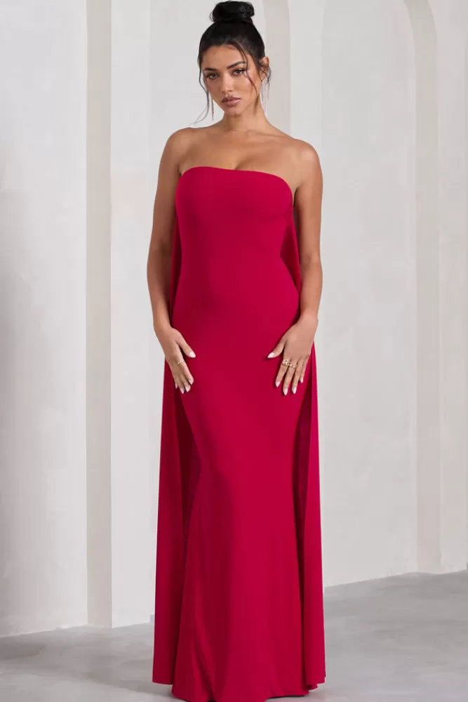 Club L London Christina | Bandeau Sleeveless Maxi Dress With Cape RED Online