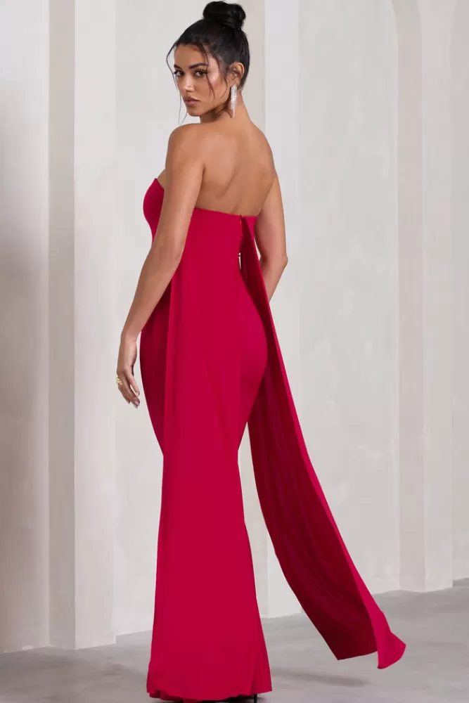 Club L London Christina | Bandeau Sleeveless Maxi Dress With Cape RED Online