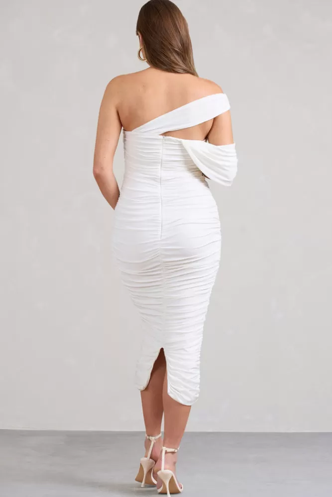 Club L London Cici | Asymmetric Ruched Maternity Midi Dress WHITE Online