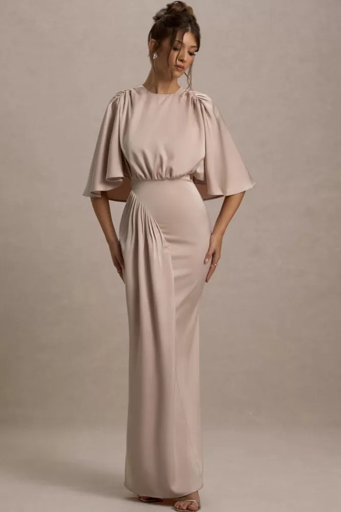 Club L London Cinder | Satin Gathered Maxi Dress CHAMPAGNE Best