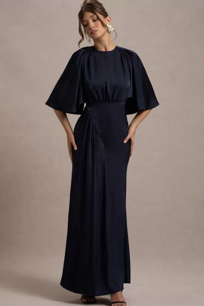 Club L London Cinder | Satin Gathered Maxi Dress NAVY Outlet