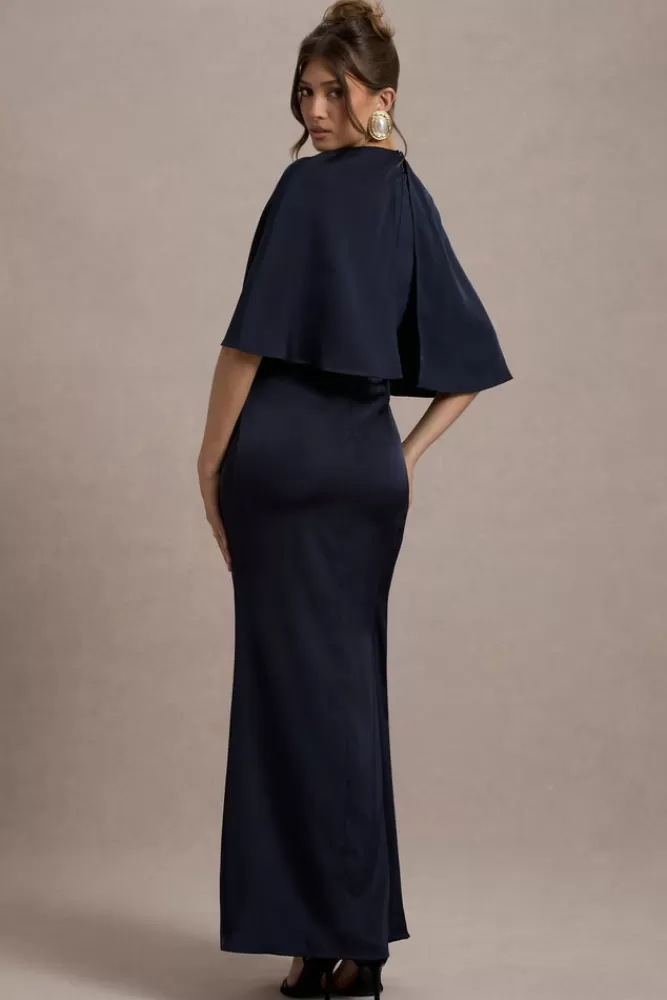 Club L London Cinder | Satin Gathered Maxi Dress NAVY Outlet