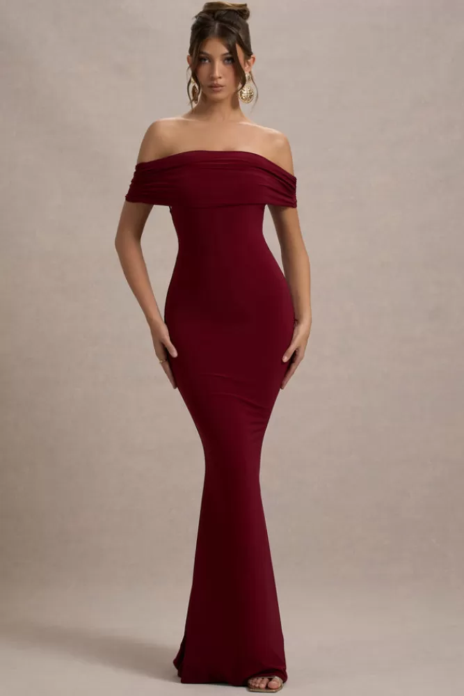 Club L London Cloe | Bardot Maxi Dress BERRY Cheap