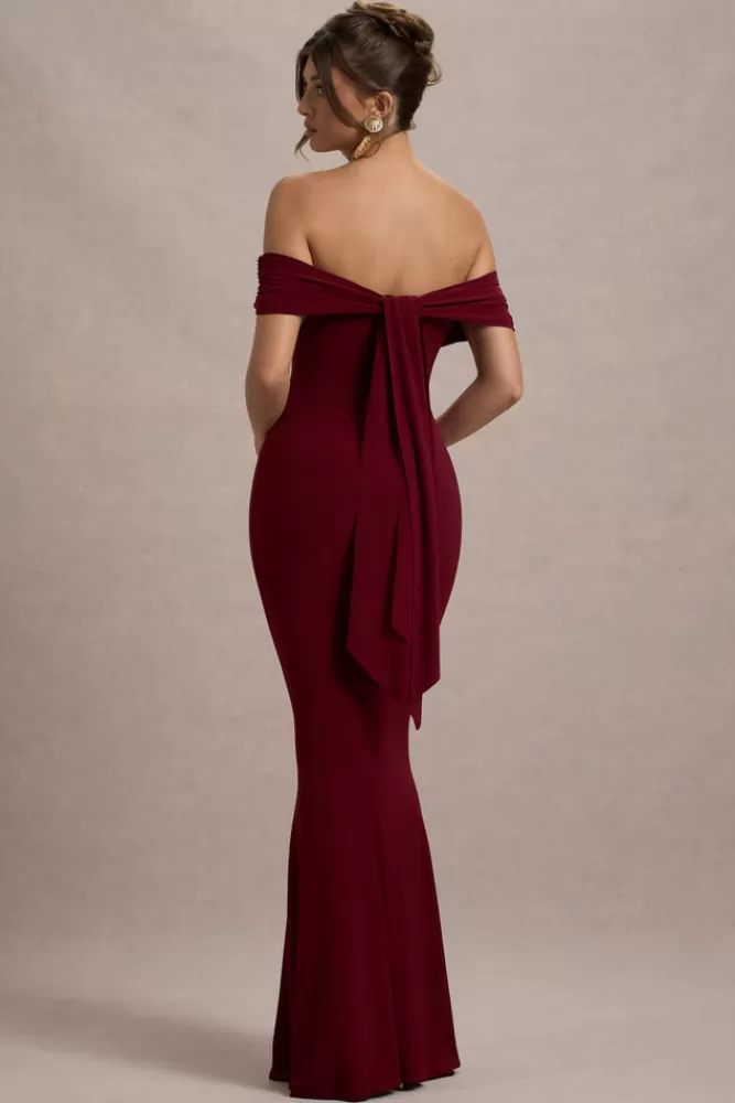 Club L London Cloe | Bardot Maxi Dress BERRY Cheap