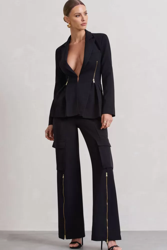 Club L London Close Up | Wide-Leg Cargo Trousers With Ankle Zips BLACK Cheap