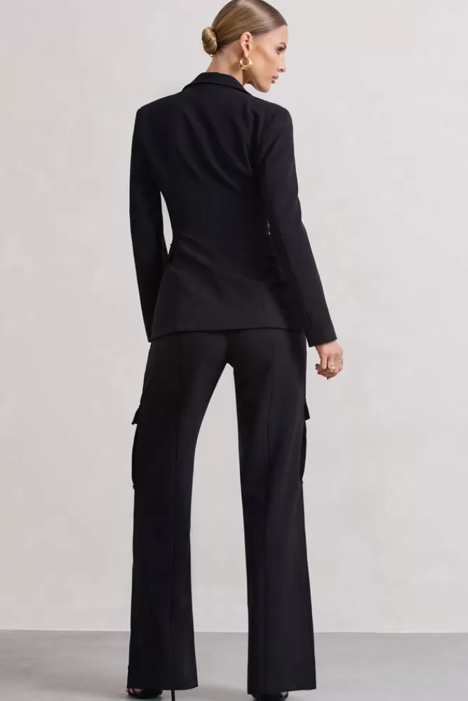 Club L London Close Up | Wide-Leg Cargo Trousers With Ankle Zips BLACK Cheap