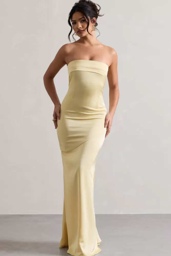 Club L London Colada | Satin Pleated Bandeau Maxi Dress LEMON Best